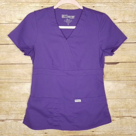 Greys Anatomy Scrub Top Womens XS Pocket Mock Wrap - Picture 1 of 4